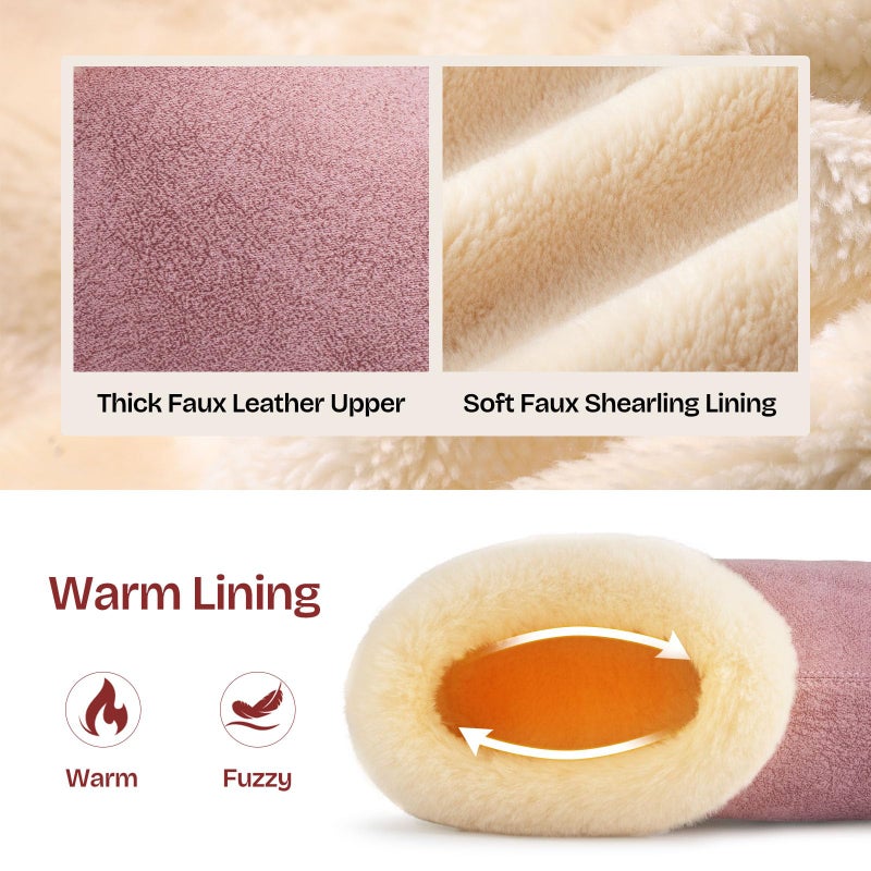 EverFoams Women's Microsuede Cozy Memory Foam Winter Slippers with Fuzzy Faux Fur Collar and Indoor Outdoor Rubber Sole (Pink, Size 5-6 M US) - Image 4